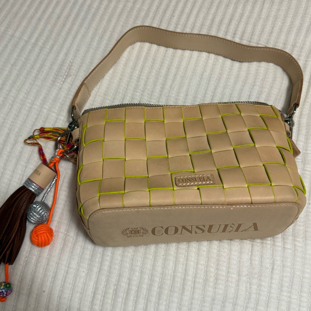 Consuela Jody Your Way, Tan, Yellow and pink Woven Crossbody Bag